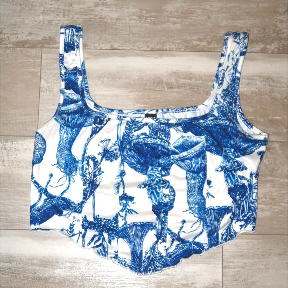 SHEIN BLUE AND WHITE CROP TOP